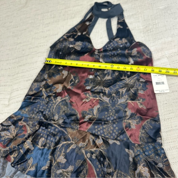 Free People Floral Paisley Halter High-Low Dress in Navy, Burgundy, and Brown - Picture 6 of 7